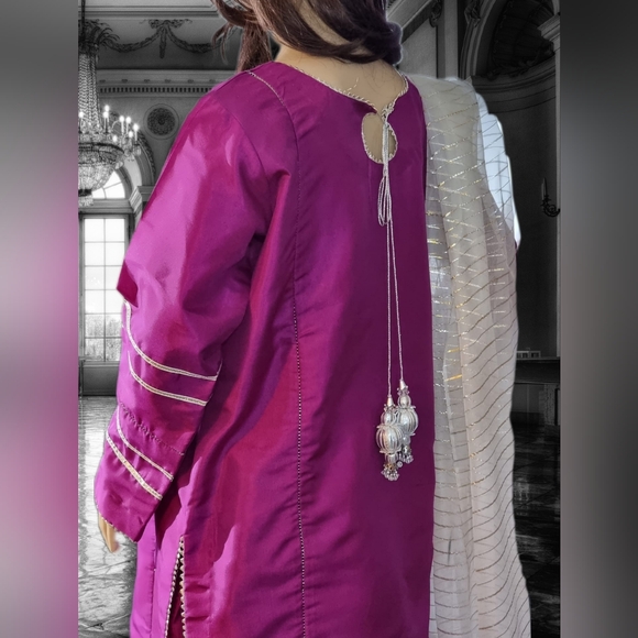 Pakistani Indian salwar kameez/ 3 peice salwar kameez suit/ China Raw Silk shirt - Picture 7 of 8